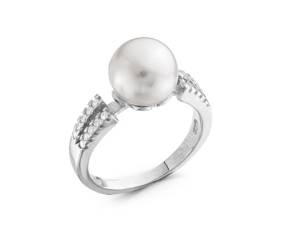 Кольцо из серебра с белой речной жемчужиной 9-9,5 мм