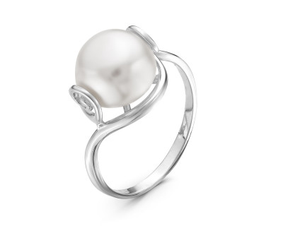 Кольцо из серебра с белой речной жемчужиной 10-10,5 мм