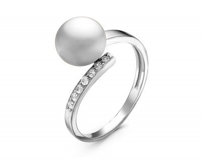 Кольцо из серебра с белой речной жемчужиной 7,5-8,5 мм