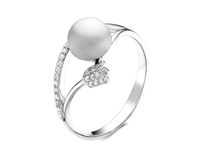 Кольцо "Тюльпан" из серебра с белой речной жемчужиной 7,5-8 мм