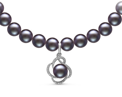 Ожерелье из черного речного жемчуга с кулоном из серебра. Жемчуг 7,5-8 мм