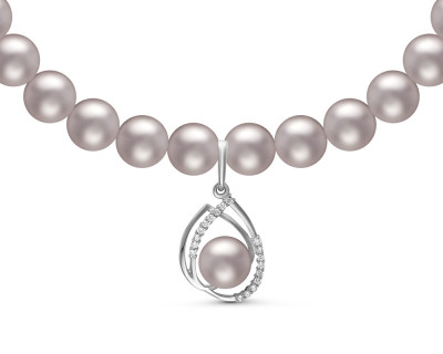 Ожерелье из серебристого речного жемчуга с кулоном из серебра. Жемчуг 7-7,5 мм
