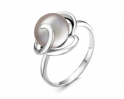 Кольцо из серебра с серебристой речной жемчужиной 8,5-9 мм