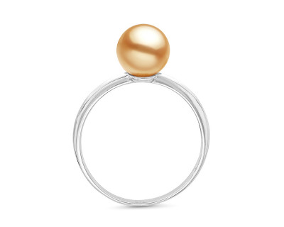 Кольцо из белого золота с золотистой морской жемчужиной Акойя 7,5-8 мм