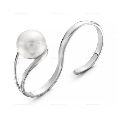 Двойное кольцо из серебра с белой речной жемчужиной 9 мм