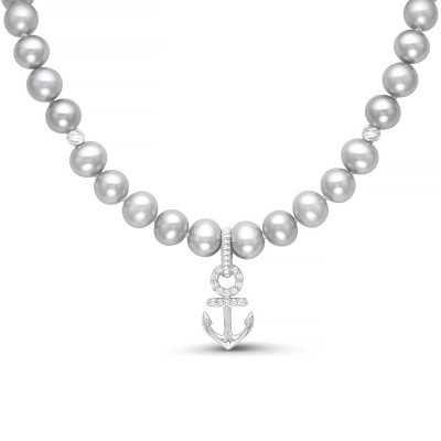 Детское ожерелье с кулоном. Серый жемчуг размером 5,5-6 мм