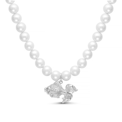 Детское ожерелье с подвеской. Белый жемчуг 7-7,5 мм