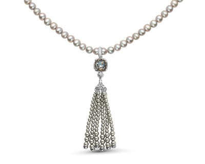 Ожерелье из серого жемчуга 6-6,5 мм с подвеской из серебра с жемчугом Сваровски