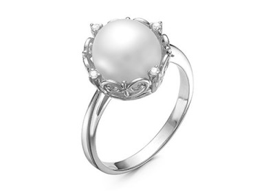 Кольцо из серебра с белой речной жемчужиной 9,5-10 мм