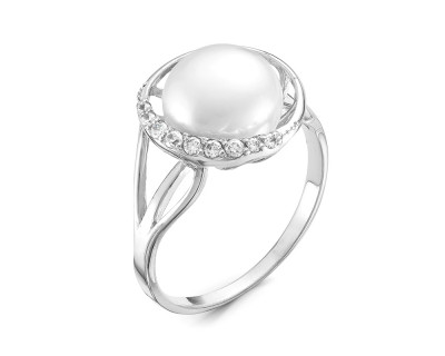Кольцо из серебра с белой речной жемчужиной 9,5 мм