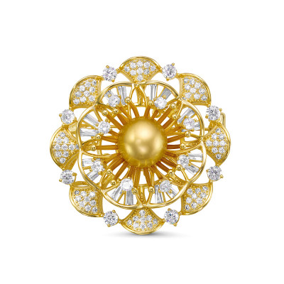Брошь-кулон "Цветок" с Австралийской золотой жемчужиной 11-11,5 мм
