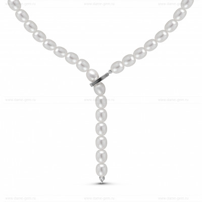 Ожерелье "галстук" из белого каплевидного речного жемчуга. Жемчужины 6,5-7 мм