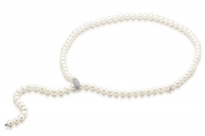 Ожерелье "галстук" из белого круглого речного жемчуга. Жемчужины 7,5-8,5 мм